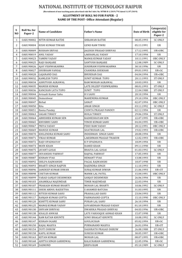 NATIONAL INSTITUTE of TECHNOLOGY RAIPUR (Recruitment of Non-Teaching Posts Advertised Vide Ref