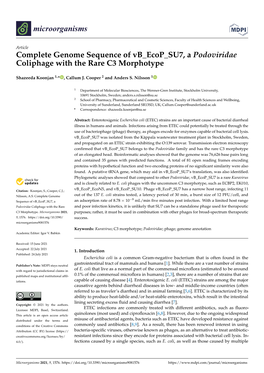 Complete Genome Sequence of Vb Ecop SU7, a Podoviridae Coliphage with the Rare C3 Morphotype