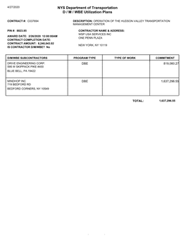 NYS Department of Transportation D / M / WBE Utilization Plans