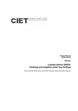 Lasbela District 2003/4: Drinking and Irrigation Water Key Findings