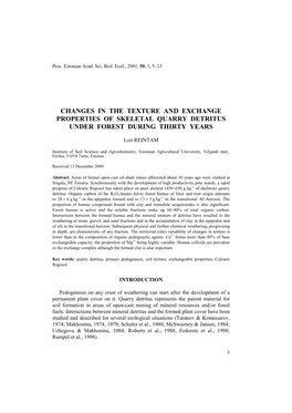 Changes in the Texture and Exchange Properties of Skeletal Quarry Detritus Under Forest During Thirty Years