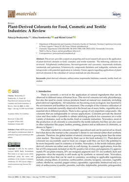 Plant-Derived Colorants for Food, Cosmetic and Textile Industries: a Review