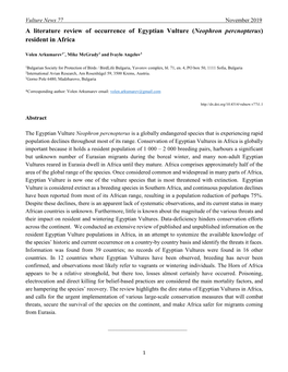 A Literature Review of Occurrence of Egyptian Vulture (Neophron Percnopterus) Resident in Africa