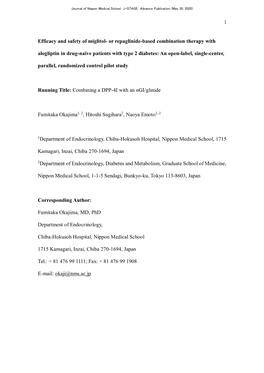 Or Repaglinide-Based Combination Therapy with Alogliptin in Drug-Naïve Patients with Type 2 Di