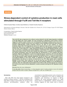 Stress-Dependent Control of Cytokine Production in Mast Cells Stimulated Through Fcri and Toll-Like 4 Receptors