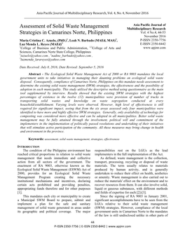 Assessment of Solid Waste Management Strategies In