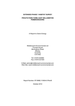 Extended Phase 1 Habitat Survey Prouts Park Farm
