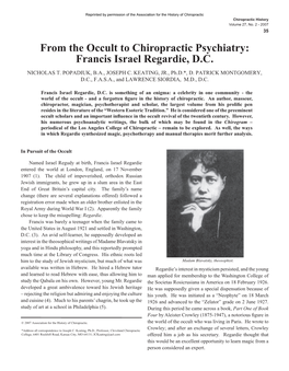 From the Occult to Chiropractic Psychiatry: Francis Israel Regardie, D.C