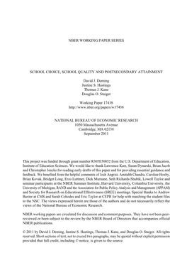 Nber Working Paper Series School Choice, School