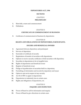 Depositories Act, 1996 Sections Chapter I Preliminary