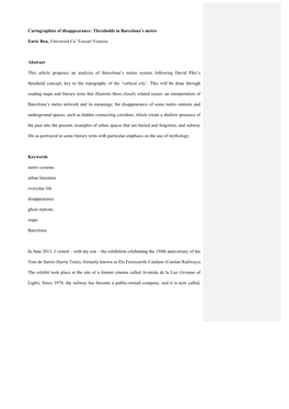 Cartographies of Disappearance: Thresholds in Barcelona's Metro