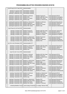 Programma Beloften Vrouwen Seizoen 2019/'20