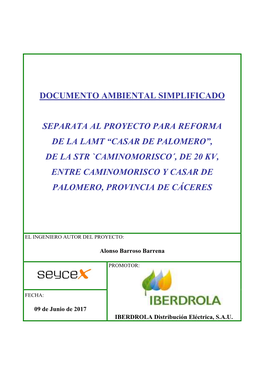 Documento Ambiental Simplificado Separata Al Proyecto Para Reforma De La Lamt “Casar De Palomero”, De La Str `Caminomorisc