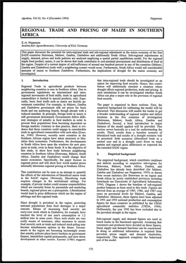 Regional Trade and Pricing of Maize in Southern Africa