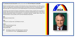 The Australian German Association Invites You to Lunch with the Hon Malcolm Turnbull MP