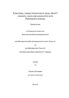 Functional Characterization of Novel Rhot1 Variants, Which Are Associated with Parkinson’S Disease