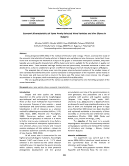 Economic Characteristics of Some Newly-Selected Wine Varieties and Vine Clones in Bulgaria