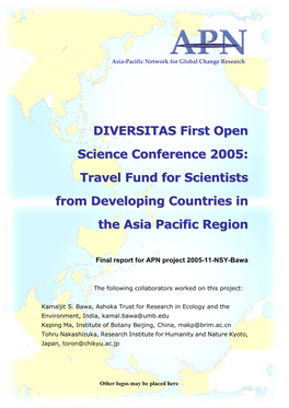 DIVERSITAS First Open Science Conference 2005: Travel Fund For
