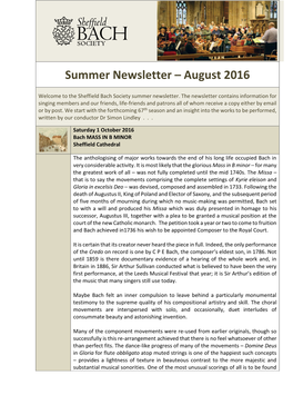 SBS Summer Newsletter August 2016