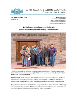 Navajo Nation Council Approves the Navajo Nation Officer Standards and Training Certification Act