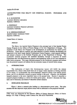 Accelerators for Heavy Ion Inertial Fusion: Progress and Plans*