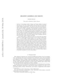 Arxiv:1804.00076V1 [Math.LO] 30 Mar 2018 Fsm Fteipratoeain Nadt Iayrltosada Relations