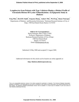 Profiling of Hsitone Methylation in Lymphocyte from Type I Diabetes