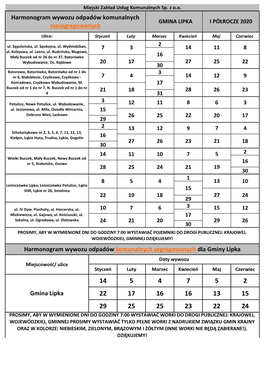 Gmina Lipka Harmonogram Wywozu Odpadów Komunalnych Segregowanych Dla Gminy Lipka Harmonogram Wywozu Odpadów Komunalnych Nieseg