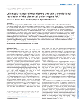 Cdx Mediates Neural Tube Closure Through Transcriptional Regulation of the Planar Cell Polarity Gene Ptk7 Joanne G
