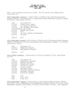 US Army Air Force 100Th-399Th Squadrons 1941-1945
