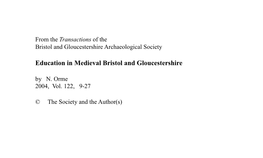 Education in Medieval Bristol and Gloucestershire by N