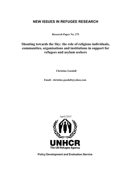 The Role of Religious Individuals, Communities, Organisations and Institutions in Support for Refugees and Asylum Seekers