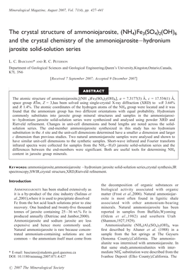 The Crystal Structure of Ammoniojarosite, (NH4)Fe3(SO4)2(OH)6 and the Crystal Chemistry of the Ammoniojarositeàhydronium Jarosite Solid-Solution Series