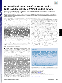 PRC2-Mediated Repression of SMARCA2 Predicts EZH2 Inhibitor Activity in SWI/SNF Mutant Tumors