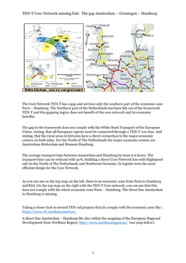 TEN-T Core Network Missing Link: the Gap Amsterdam – Groningen – Hamburg