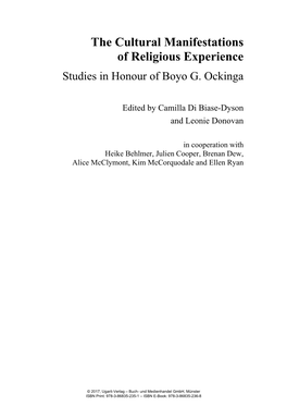 The Cultural Manifestations of Religious Experience Studies in Honour of Boyo G