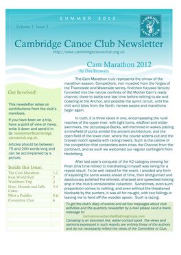 Cambridge Canoe Club Newsletter Cam Marathon 2012 by Dan Reynolds