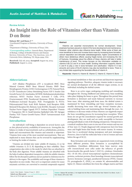 An Insight Into the Role of Vitamins Other Than Vitamin D on Bone