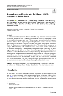 Reconnaissance and Learning After the February 6, 2018, Earthquake in Hualien, Taiwan