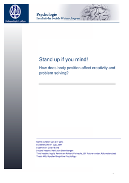 Stand up If You Mind! How Does Body Position Affect Creativity and Problem Solving?