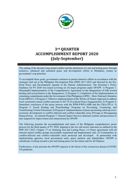 OPAPP 3Rd Quarter Accomplishment Report 2020