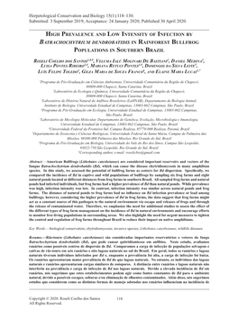 High Prevalence and Low Intensity of Infection by Batrachochytrium Dendrobatidis in Rainforest Bullfrog Populations in Southern Brazil