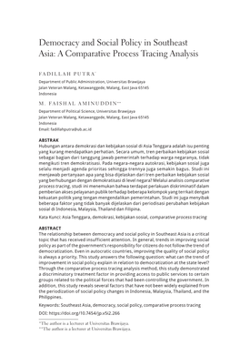 Democracy and Social Policy in Southeast Asia: a Comparative Process Tracing Analysis