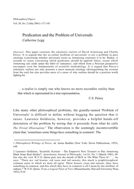 Predication and the Problem of Universals Catherine Legg