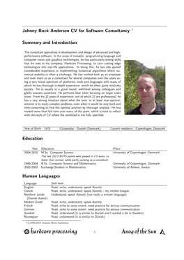 Johnny Bock Andersen CV for Software Consultancy 1 Summary