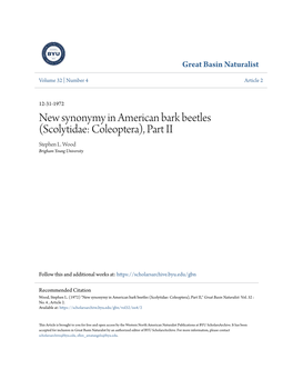 New Synonymy in American Bark Beetles (Scolytidae: Coleoptera), Part II Stephen L