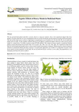 Negative Effects of Heavy Metals in Medicinal Plants