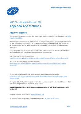 MSC Global Impacts Report 2016 Appendix and Methods