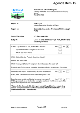 Lease of Land at Hillsborough Park to Disability Sheffield PDF 510 KB