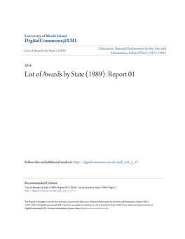 List of Awards by State (1989) Humanities, Subject Files I (1973-1996)